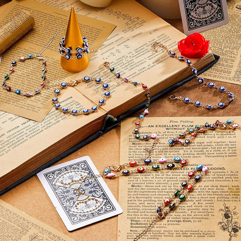 SATINIOR 9 Pieces Evil Eye Bracelet Handmade Evil Eye Beads Bracelet Evil Eye Chain Bracelet Adjustable Amulet Jewelry Evil Eyes Bracelets for Wom...